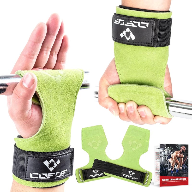 COFOF Weight Lifting Wrist Strap, Double Layer Leather Wrist Strap for Deadlift and Powerlifting, Adjustable Neoprene Padded Gym Workout Lifting Hooks (Pair) - Image 1